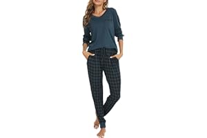 Vlazom Damen Schlafanzug Lang Zweiteiliger Schlafanzug Winter Pyjama Set V-Ausschnitt Langarm Pyjama Set