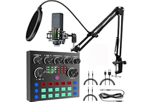 Fenansion Table de Mixage DJ Carte Son Externe V8, Controleur DJ Karaoke Complete Interface Audio Bluetooth Pioneer Studio Console, Live Changeur de Voix pour PC Phone Gaming Streaming