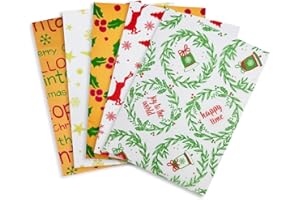 ZHNERY 25 feuilles de papier de soie de Noël pour emballage cadeau – Motif festif multicolore 5 motifs différents 50 x 35 cm pour emballage cadeau de Noël