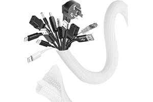 Romon 3m Guaina Cavi Intrecciata, 16-25 mm Flessibile Self-closing Raccogli Cavis, Tagliabile Nascondi Cable Management, Espandibile Copri Cables Elettrici per TV Computer Ufficio Casa Auto- Bianco
