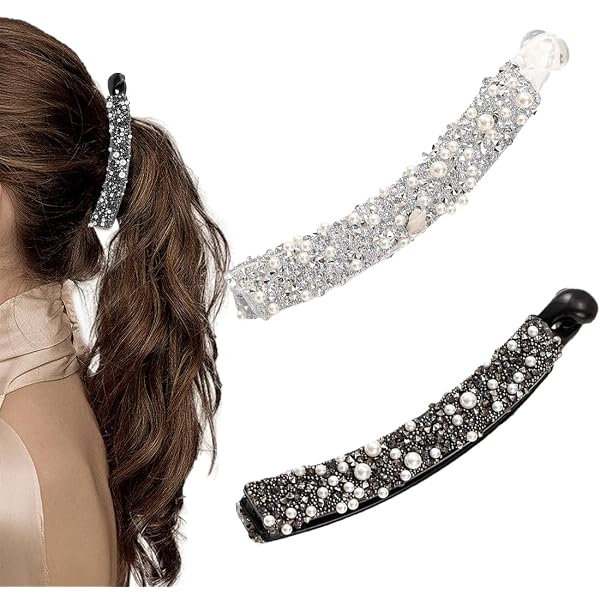 Schwarze Bananen-Haarspange Mit Satin-Schleife – Vertikaler Clip, Pferdeschwanz-Halter Für Damen