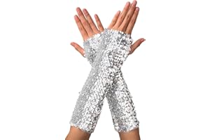 SAMHENG Sequin Gloves for Women Stage Performance, Long Sparkly Fingerless Sequins Gloves, Elastic Shiny Dance Gloves for for Masquerade Party, Rave, Halloween, Cosplay, Accessories, Opera Performances