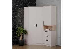 ‎MARMEX MEBLE Marmex Grant Set 15 91x195x143 EIN geräumiger Eckschrank mit Einlegeböden und Kleiderstangen EIN Standregal Soft-Close Funktion Jugendzimmer Schlafzimmer Eckkleiderschrank (Cashmere + cremona torro)