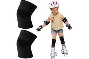 COMNICO Kids Knee Compression Sleeve, Nylon Children Knee Support Brace Pads Arthritis Pain Meniscus Tear Relief for Sports Football Basketball Gymnastics, Black (Medium)