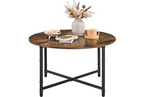 ‎YAHEETECH Yaheetech Couchtisch Runder Kaffeetisch mit Einstellbarer Schutzfüße Beistelltisch Sofatisch Wohnzimmertisch im Industriellen Stil Rustikal-Braun