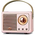 PRUNUS J-999 Mini Bluetooth Speaker with FM Radio, Retro Radio Bluetooth Speaker Rechargeable, Bluetooth 5.0/Superior Good Sound, Supports USB/TF/AUX/Hands-Free Calls (Pink)