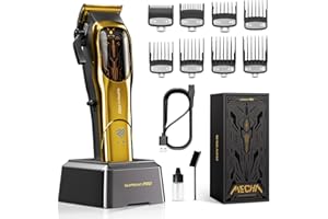 SUPRENT Tondeuse Cheveux Professionnelle-Lame Céramique à Revêtement DLC, Sans fil Coupe de Cheveux, Base de Chargement, Tondeuse à Cheveux électrique pour Barbiers (Or)