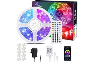 Striscia LED 10M Bluetooth, ALED LIGHT Strisce LED RGB 5050 SMD e Alimentatore 12V + Telecomando a 44 Tasti + Recettore, Luce LED per Decorazione, Casa, TV, Stanza, Cucina, Festa