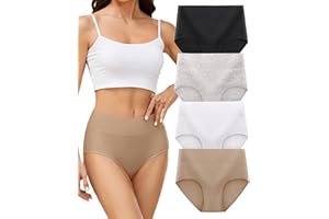 VOENXE Damska bawełniana bielizna z wysokim stanem, majtki damskie, wygodne, rozciągliwe, pełne pokrycie, oddychające majtki, 4 sztuki