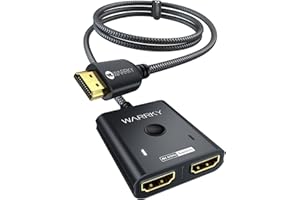 WARRKY HDMI Switch 4K 60Hz 2K 144Hz Bidirectional Switcher, [Aluminium Case, Nylon Braided] HDMI Splitter 2 in 1 out (ONLY 1 Monitor) Compatible with TV stick, Xbox, PS5/4, PC, Black