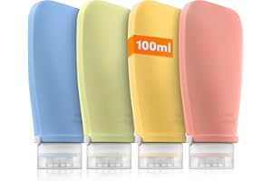 ‎TRAVELY TRAVELY Reiseflaschen zum Befüllen (4x 100ml) travel essentials Handgepäck geeignet I Shampoo Flaschen zum Befüllen Auslaufsicher & Farbenfroh, reise set, travel bottles, reisegröße