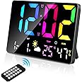 Xakay Digital Wall Clock LED Large Display with Remote Control, 12inch Desk Clocks LED Digital Clock with Temperature, Humidity and Date, 12/24H, 0-100% Dimmer, Desktop Alarm Clock for Home Office