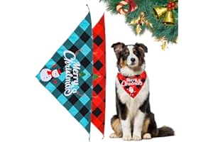 WUSJCOF 2 Bandanas de Noël pour Chiens et Chats, Foulards Triangulaires en Coton Doux, Accessoires Festifs pour Animaux (Plaid Rouge et Vert)