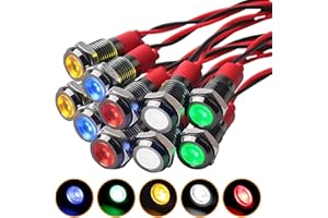 COALWOP 10PCS 6mm Kontrollleuchte 12V Set Wasserdichte Signalleuchte IP67 Auto Signallampe mit Metallgehäuse Anzeigelampe für Motorrad/LKW/Boot (je 2 Rot/Grün/Gelb/Weiß/Blau)