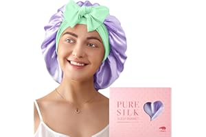 LitBear 100% Mulberry Silk Bonnet for Sleeping Women, 22 Momme Large Double-Layer Grade-6A Hair Bonnet for Sleeping Curly Long Hair, Hair Cap with Tie Band on Head for Hair Care