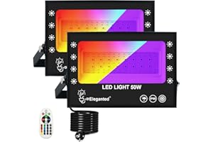 ELEGANTED 50W Projecteur LED Couleur + UV Lumière Noire 2 en 1, étanche RGB LED Spot Extérieur 395nm Black Light for Halloween lampe fluorescente Garden Party,2pcs
