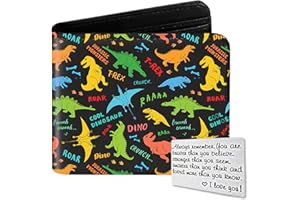 Qoibraze Kids Wallet for Boys Teen, Funny Bifold Leather Purse Age 6-8 9-12 12-14, Cool Boy Wallet for Kids, Small Wallets with Coin Pocket for Childrens Birthday Christmas Gifts (Dinosaur-Cool)