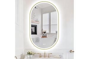 S'bagno Espejo Baño con Luz Ovalado 60x100 cm, Espejos de Baño con Led y Marco de Aluminio, Antivaho, 3000K-6500K, Cristal Templado HD, IP44, Función de Memoria, Horizontal/Vertical, Dorado