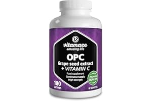 VITAMAZE - AMAZING LIFE Grape Seed Extract Capsules 450mg Certified OPC +100 mg Vitamin C Antioxidant- 6 Months Supply 180 Capsules - Supplement without Additives, Made in Germany