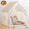Beige Kids Tent Playhouse with Star Lights and Tote Bags, Washable Teepee for Toddlers, Neutral Color Play Room Furniture