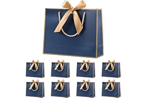 YIESEANG Navy Blue Gift Bags for with Ribbbon,Luxury Present Bags for Bridesmaids,Wedding,Birthday,Party, Christmas,32x25x10cm,8 Pack