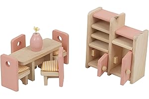 URBN-TOYS Children Wooden Doll House Furniture Gift Toy Sets (Dining Room)
