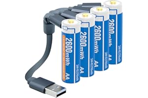 Henreepow 1.5V AA Lithium Rechargeable Batteries, High Capacity 2600mWh(1700mAh) Double A Lithium ion Rechargeable Battery, 1500 Cycles with 4 in 1 USB Charging Cable (4 Pack with Storage Box)