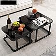 Zamofy Modern Marble Look Set of Coffee Table 2 Piece, Nesting Stacking Tea Table Stylish Sofa Center Table for Living Room, Drawing Room Any Department (Black & Black)