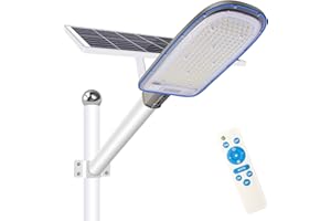 Kingwei 300W Farolas solares exterior LED con Placa solar, Farola solar exterior potente 6500K Luz blanca fría, 202LEDs, Farola con control remoto re