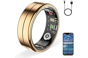 HPLSZCN Smart Ring for Women Men, Fitness Tracker Ring, Health Ring With Sleep, Heart Rate, SpO2, Pressure, Women Health, 5ATM Waterproof, iOS/Android, No Subscription Required (Gold, 7)