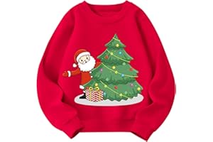 Pilipulu Sweat de Noël Enfant Pull Noël Garçon et Fille Coton Chrismas Sweatshirt Col Rond Garçons Vêtements de Noel pour Enfants 2-7 Ans