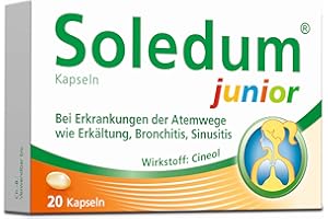 ‎KLOSTERFRAU Soledum Kapseln Junior | 20 Kapseln | Erkältungskapseln für Kinder mit Cineol bei Erkrankungen der Atemwege wie Bronchitis, Sinusitis