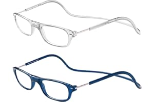 TBOC Pack: Lunettes de Lecture – (Deux Unités) Dioptrie +3.50 Monture Transparent et Bleu Femme Homme Aimant Fermeture Pliable Régable Magnetique