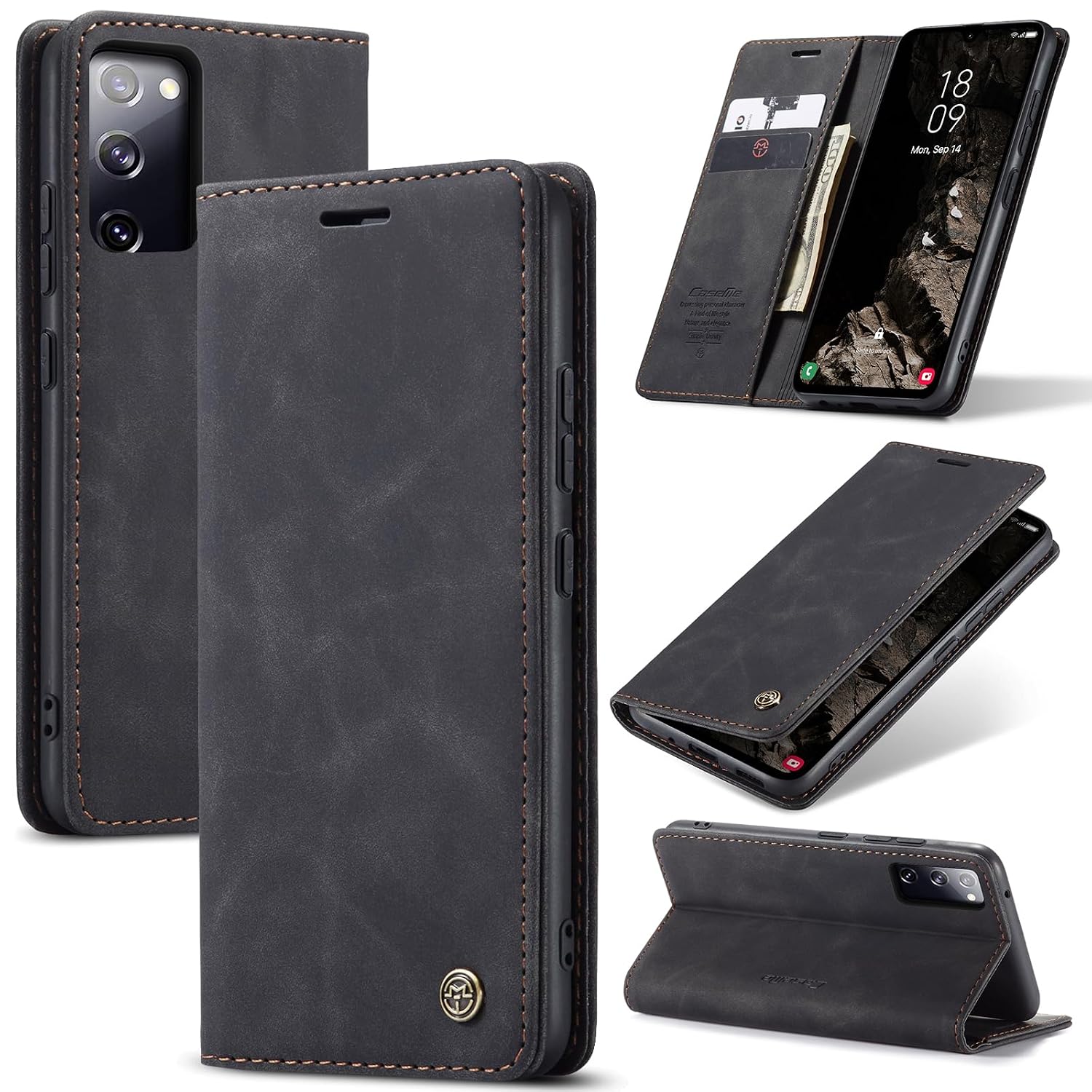 Azororo Beschermhoes voor Samsung Galaxy S20 5G, premium lederen beschermhoes, portefeuille, flip case, magneetsluiting, beschermhoes voor Samsung Galaxy S20, zwart
