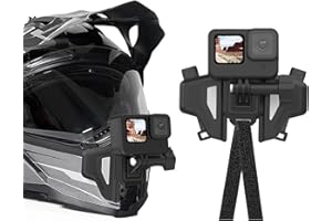 AuyKoo Support de Menton pour Casque de Moto pour GoPro, Support de Casque Pliable pour GoPro Hero 13 12 11 10 9 8 7 6 5, Insta360, DJI Osmo et la Plupart des caméras d'action, Gris