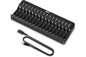 BONAI Cargador de Batería de 16 Ranuras, Caragdor de Pilas para Recargables AA y AAA Ni-MH Ni-CD con Carga Inteligente e Inde