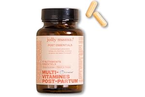 Jolly mama! Multi Vitamines Post Essentials | 17 Nutriments Clés Post-Partum | Avec Actif Breveté Extramel | Bien-Être Après Accouchement | Compatible Allaitement | Fabriqué en France | 60 Gélules