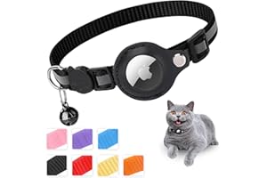 MOUYOUGLOW Mouyou Airtag Katzenhalsband,Airtag Halsband Katze Weiches Nylon Reflektierend mit Glocke und Sicherheitsverschluss,Tracking Katzen Halsband mit Halter Airtag Hülle Verstellbar von 22-34cm Schwarz