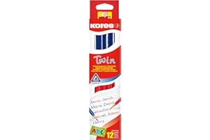 Kores - Twin: Matita Bicolore Rosso e Blu per Bambini e Studenti, Mina Leggera e Forma Ergonomica Triangolare, Confezione da 12 Pezzi