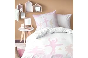 MATT & ROSE Parure de Lit Enfant 140x200 cm Opera Imprimées Réversibles | 100% Coton | Oeko-TEX | Housse de Couette Fille 140x200 cm + 1 Taie d'oreiller 63x63 cm | Blanc, Rose