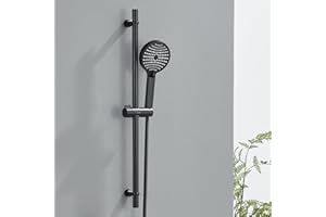 Ulytid Barra de Ducha Negra Acero Inoxidable 70 cm con Ducha, Conjunto Barra de Ducha Para el Baño, Columna de Ducha para Bañera con Soporte y Flexo, Barra Ducha pared Distancia de Montaje Ajustable