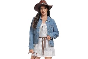 J.Corrine Denim Jackets Women, Vintage Stitched Design Denim Jackets Coats, Casual Button Regular Fit Trucker Style, Long Sleeve Jackets With Pocket Ladies Versatile Jean Jacket