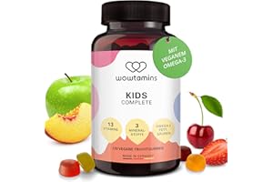 ‎WOWTAMINS wowtamins KIDS Complete Multivitamin Gummies für Kinder - mit 13 Vitaminen, Omega 3 Fettsäuren & Mineralstoffen (MHD zum 31.03.24)