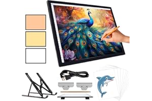 iVAOOZE Leuchttisch A3 mit Ständer/clips,3000mAH Batterie Wiederaufladbares lichtpad,3 Farben dimmbar und 6 Helligkeitsdimmen Lichtplatten für Zeichnung,Diamond Painting,Skizzieren,Tattoo,Designen