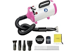 Xapigo Asciugacapelli per cani, Asciugacapelli per Toelettatura Animali, Asciugacapelli Professionale,velocità e Temperatura Regolabili(Rosa bianco)