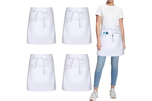 umboom 4 Pack Waitress Apron with 3 Pockets, Waist Apron for Women Men, Short Apron, Chef Waiter Work Apron (Polycotton)