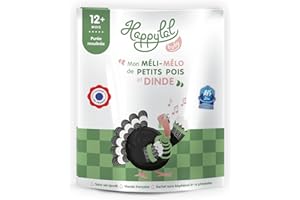 HAPPYLAL BABY - Mon Méli-Melo de Petit Pois et Dinde - Petit Plat halal pour Bébé - Dès 12 Mois - Fabrication Française - Certifié AVS - 220g x 10 Sachets