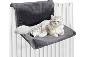 JOKAPY Lit suspendu pour chat avec chauffage - Lit confortable pour radiateur - Tissu peluche - Hamac pour chat - Sac douillet (gris, rectangulaire)