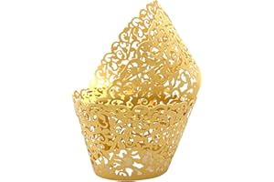 KOSTOO Lot de 50 caissettes à cupcakes en dentelle découpées au laser pour décoration de mariage/fête d'anniversaire (doré)