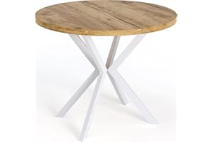 WFL GROUP Runder Ausziehbarer Esstisch für 6-8 Personen - Loft Style Tisch mit Weiße Metallbeinen - 100 bis 180 cm - Industrieller Quadratischer Tisch für Wohnzimmer - Spacesaver - Eiche Craft - 100 cm